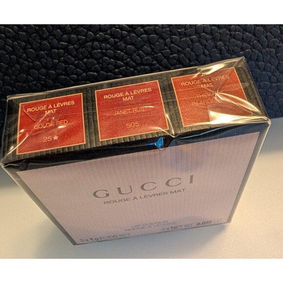 Last Price! RARE, New GUCCI Mini Matte Lipstick Trio Set Goldie Red Janet Rust - Picture 4 of 5